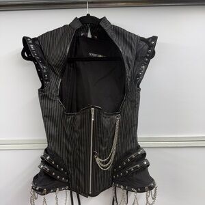 Black and Gray Striped Corset Story Top with Chains